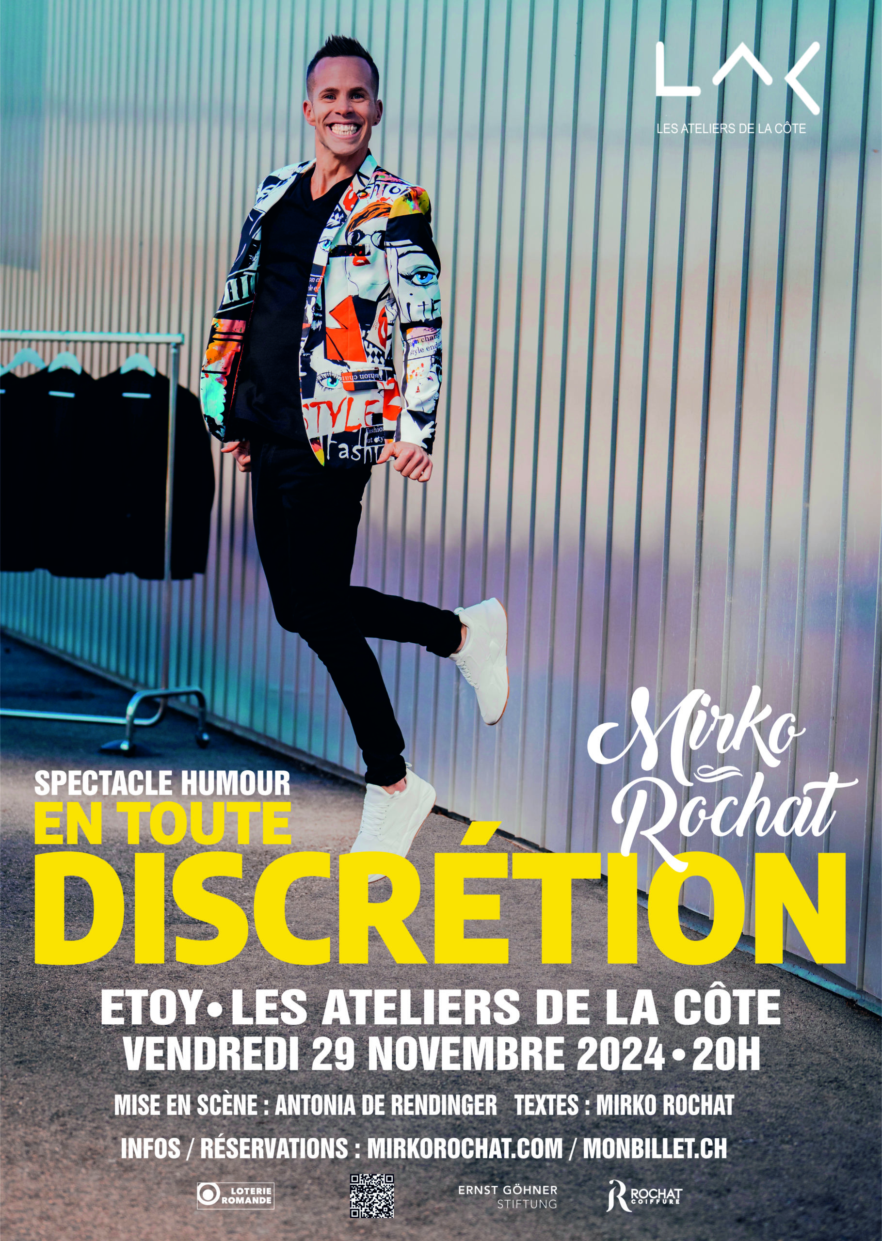 Affiche Les ateliers de la Côte Etoy spectacle humour 29.11.2024